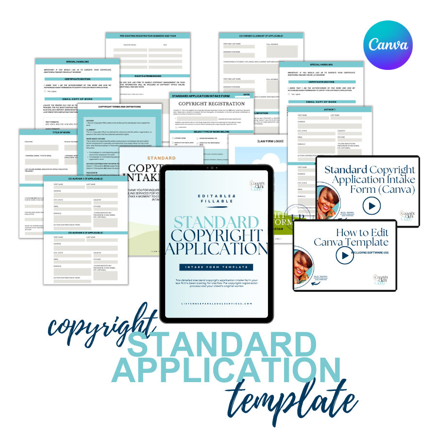 Standard Copyright Application Intake Form Template (Editable & Fillable)